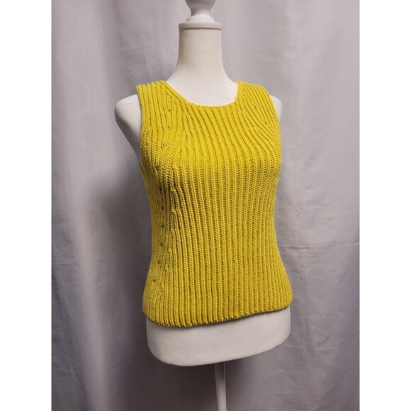 Vince Chunky Rib Sleeveless Thick Sweater Vest Yellow Womens Size XS Preppy - Picture 2 of 9